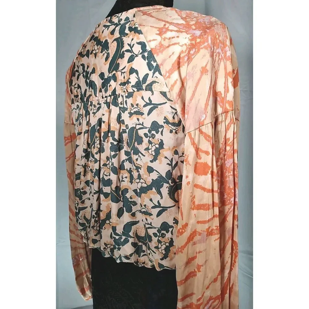 Free People Cruisin Together Print Long Sleeve Cropped Wrap Style Blouse Size Xs